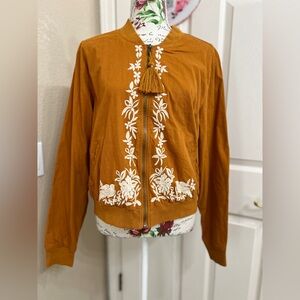 Knox Rose Orange Bomber Jacket with White Embroidery